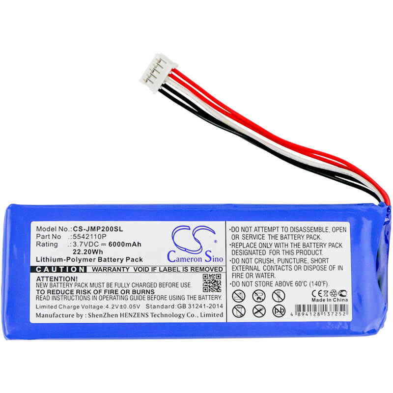3.7V, 6000mAh, Li-Polymer Battery fits Jbl, Pulse 2, Pulse Ii, 22.2Wh