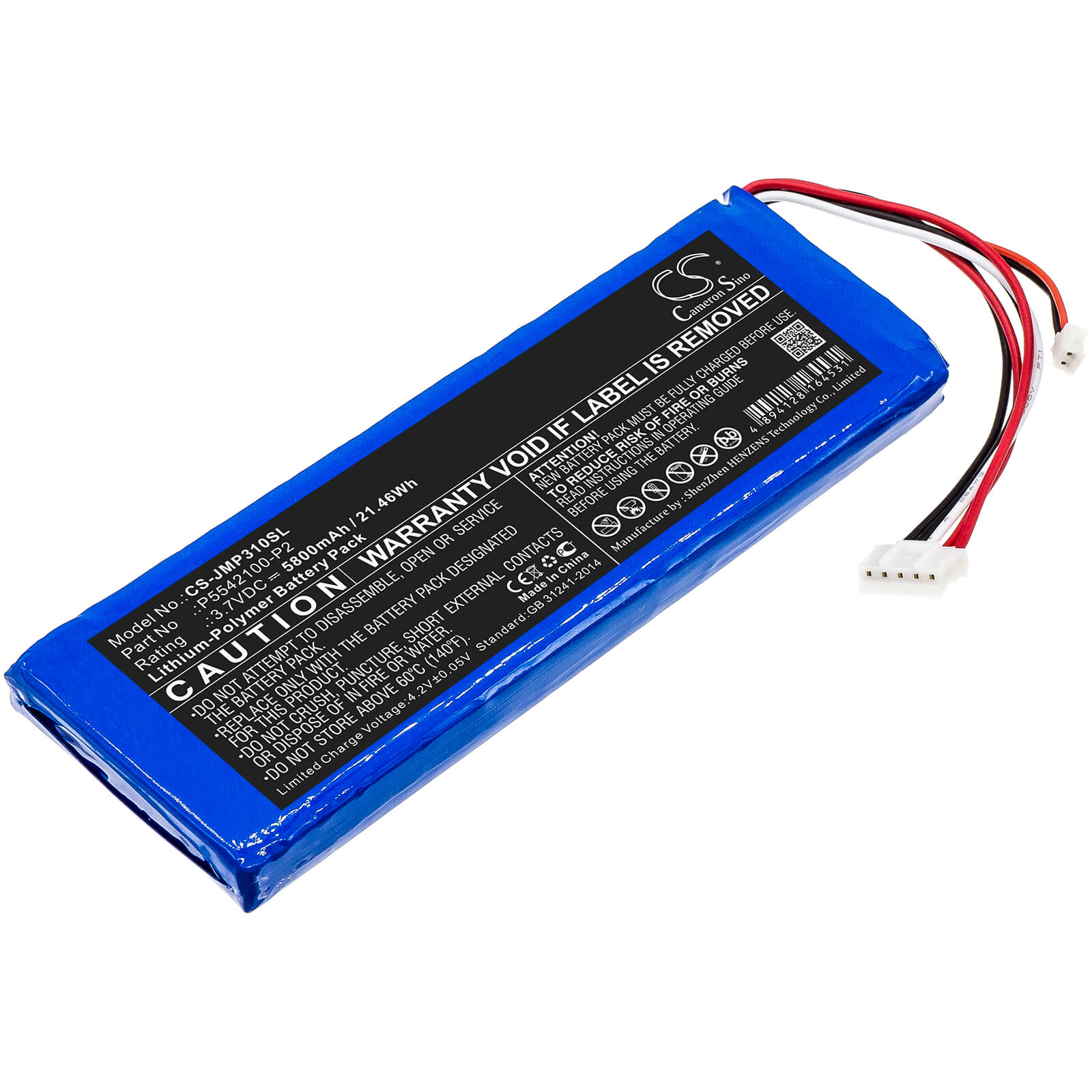 3.7V, 5800mAh, Li-Polymer Battery fits Jbl, Pulse 3 Version 2, 21.46Wh