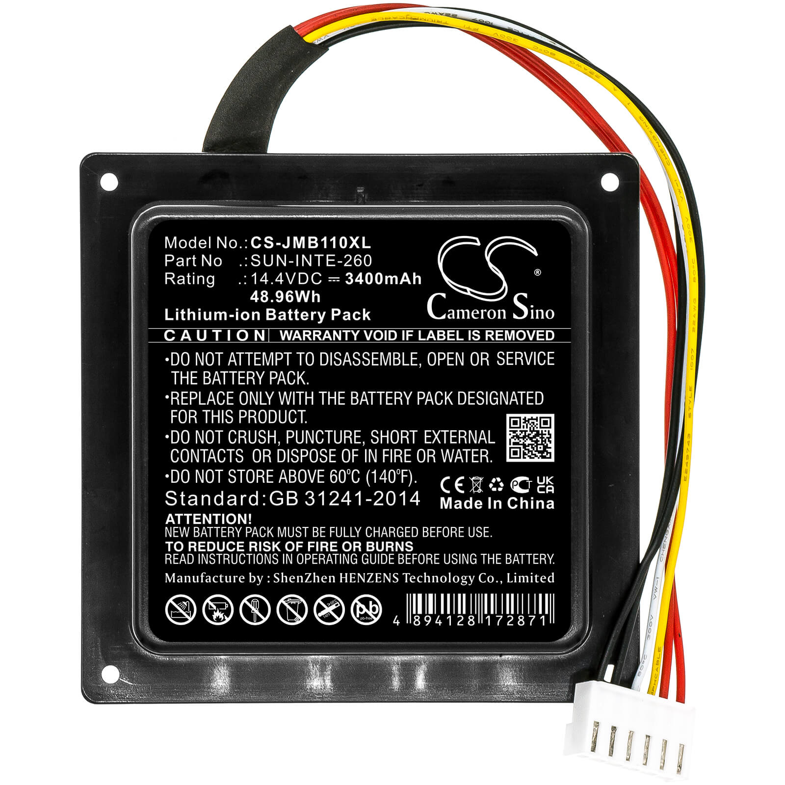 14.4V, 3400mAh, Li-ion Battery fits Jbl, Partybox 100, 48.96Wh