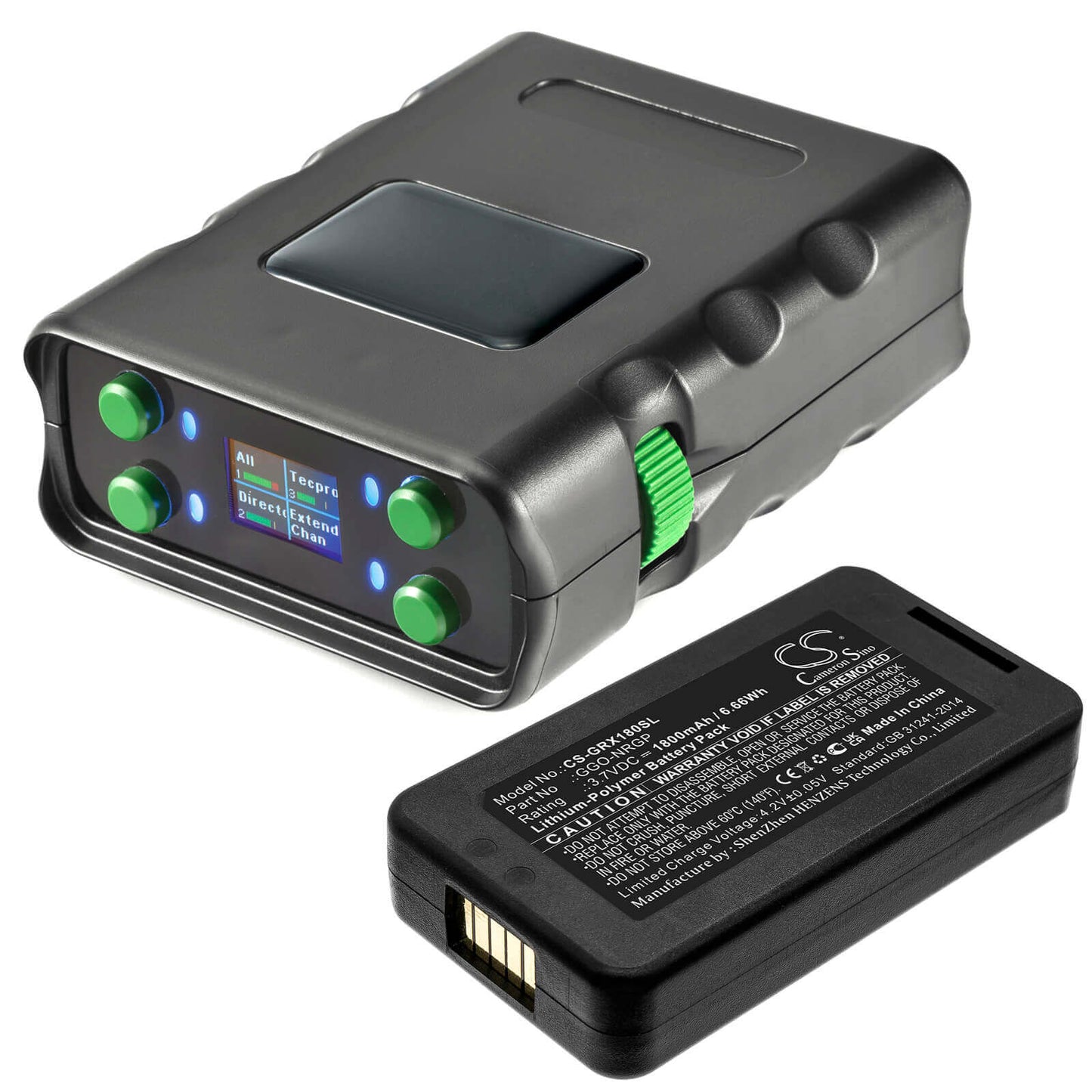 3.7V, 1800mAh, Li-Polymer Battery fits Green-go, Wbpx Wireless Beltpack, 6.66Wh