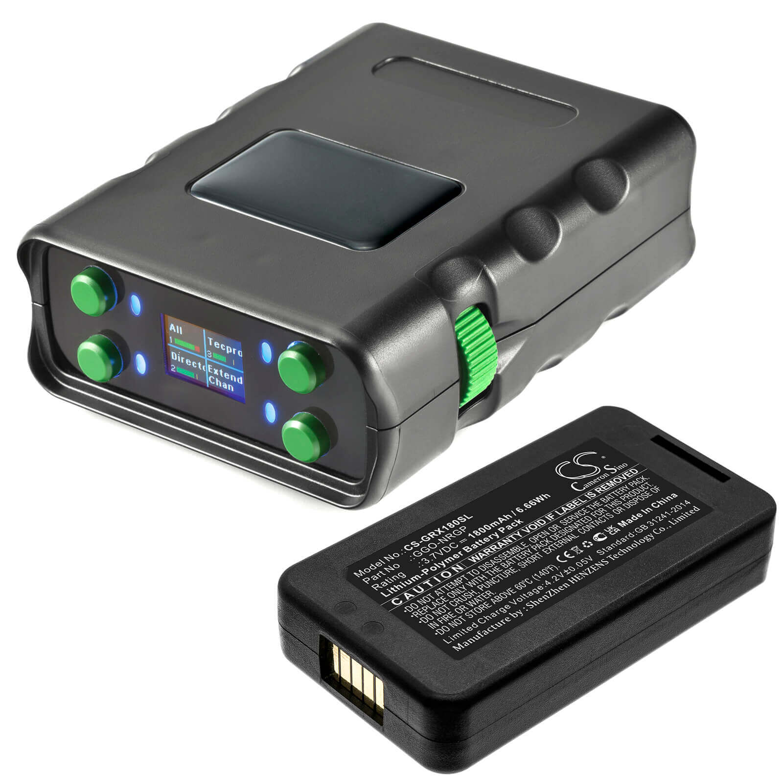 3.7V, 1800mAh, Li-Polymer Battery fits Green-go, Wbpx Wireless Beltpack, 6.66Wh