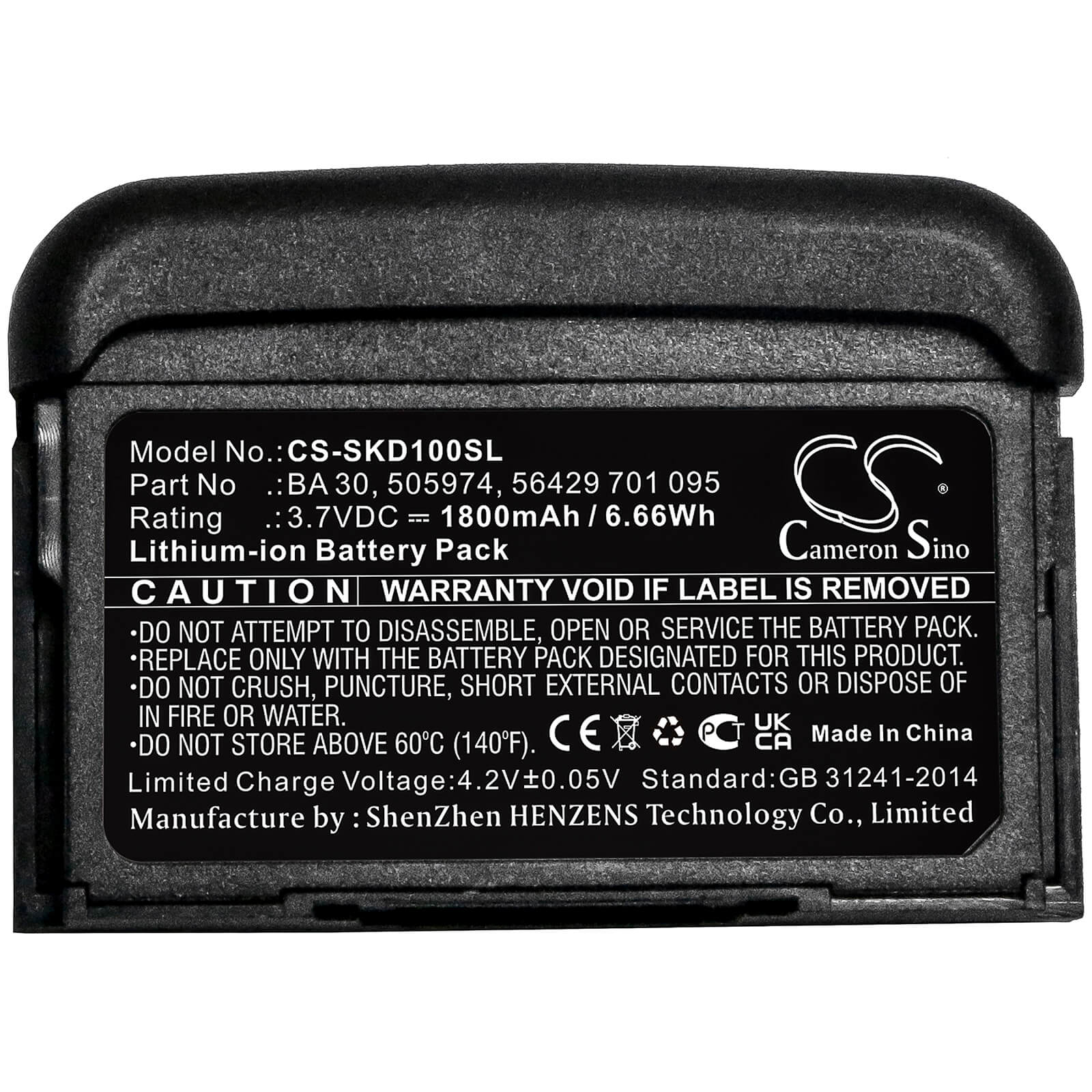 3.7V, 1800mAh, Li-ion Battery fits Sennheiser, Avx Bodypack Transmitter, Avx Sk Bodypack Transmitters, 6.66Wh