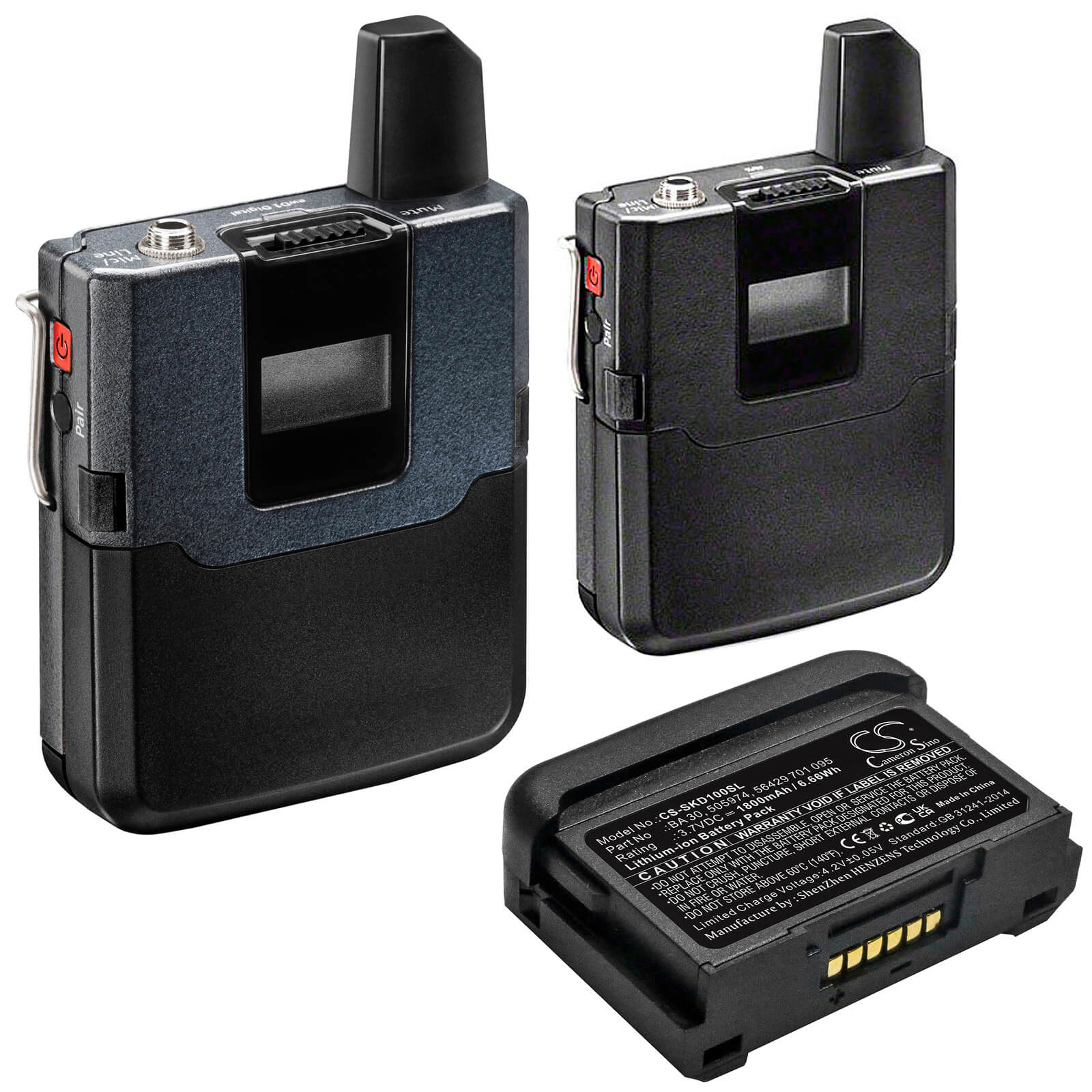 3.7V, 1800mAh, Li-ion Battery fits Sennheiser, Avx Bodypack Transmitter, Avx Sk Bodypack Transmitters, 6.66Wh