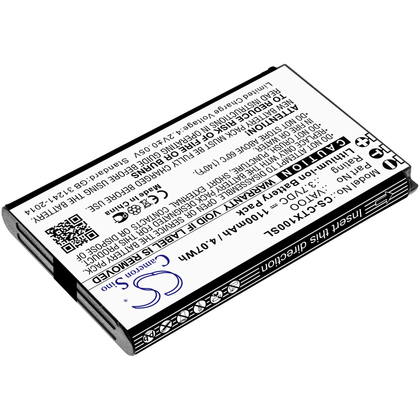 3.7V, 1100mAh, Li-ion Battery fits Contacta, Rf-rx1, Rf-trx, 4.07Wh