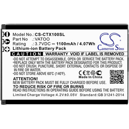 3.7V, 1100mAh, Li-ion Battery fits Contacta, Rf-rx1, Rf-trx, 4.07Wh