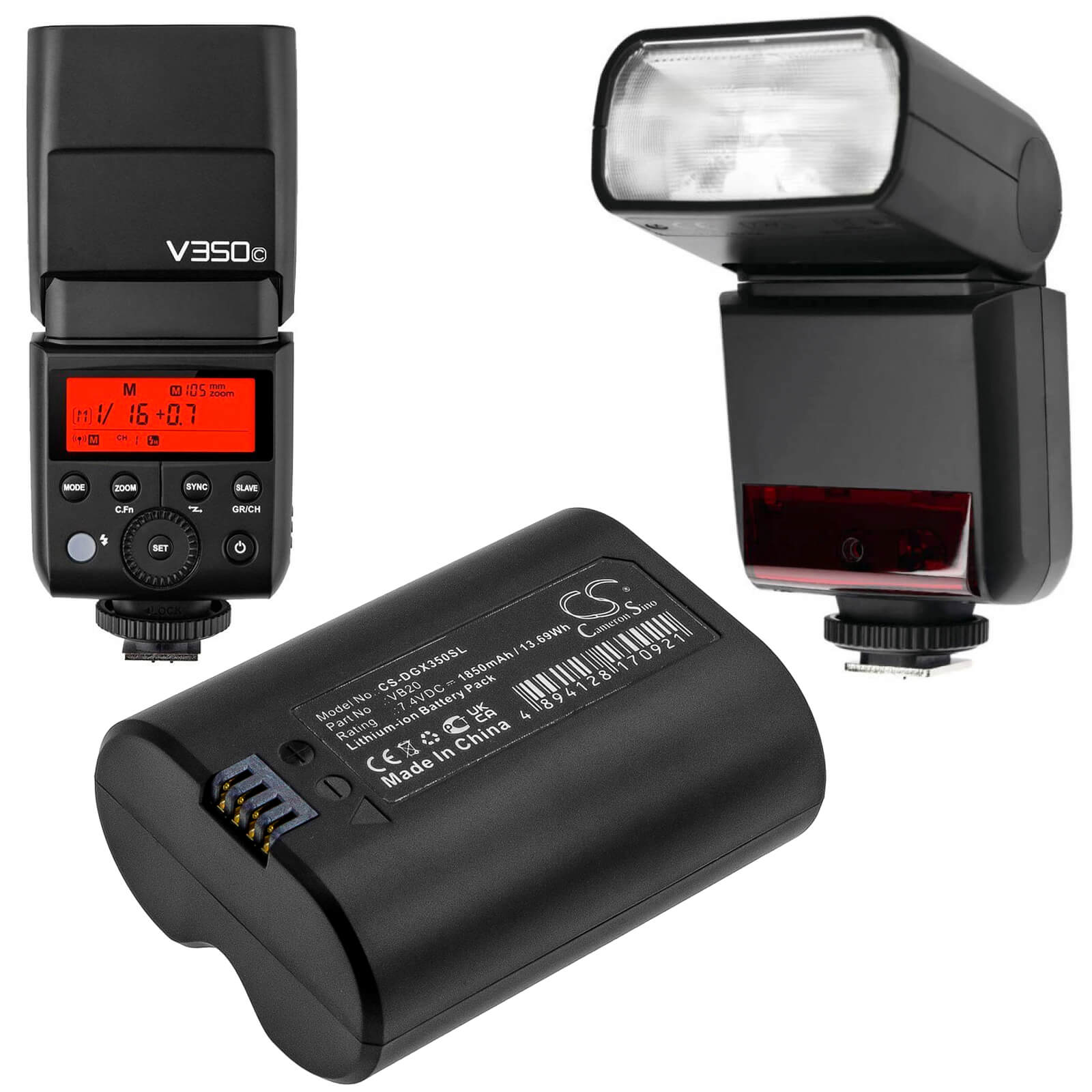 7.4V, 1850mAh, Li-ion Battery fits Godox, V350, V350c, 13.69Wh