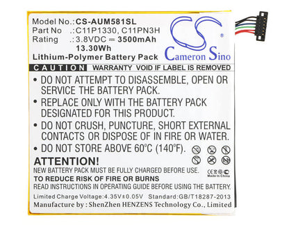 3.8V, 3500mAh, Li-Polymer Battery fits Asus, Ast21, Me181c, 13.3Wh