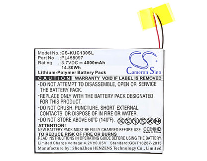 3.7V, 4000mAh, Li-Polymer Battery fits Kurio, 7s, C1300, 14.8Wh