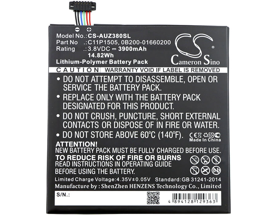 3.8V, 3900mAh, Li-Polymer Battery fits Asus, P022, P024, 14.82Wh