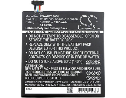 3.8V, 3900mAh, Li-Polymer Battery fits Asus, P022, P024, 14.82Wh