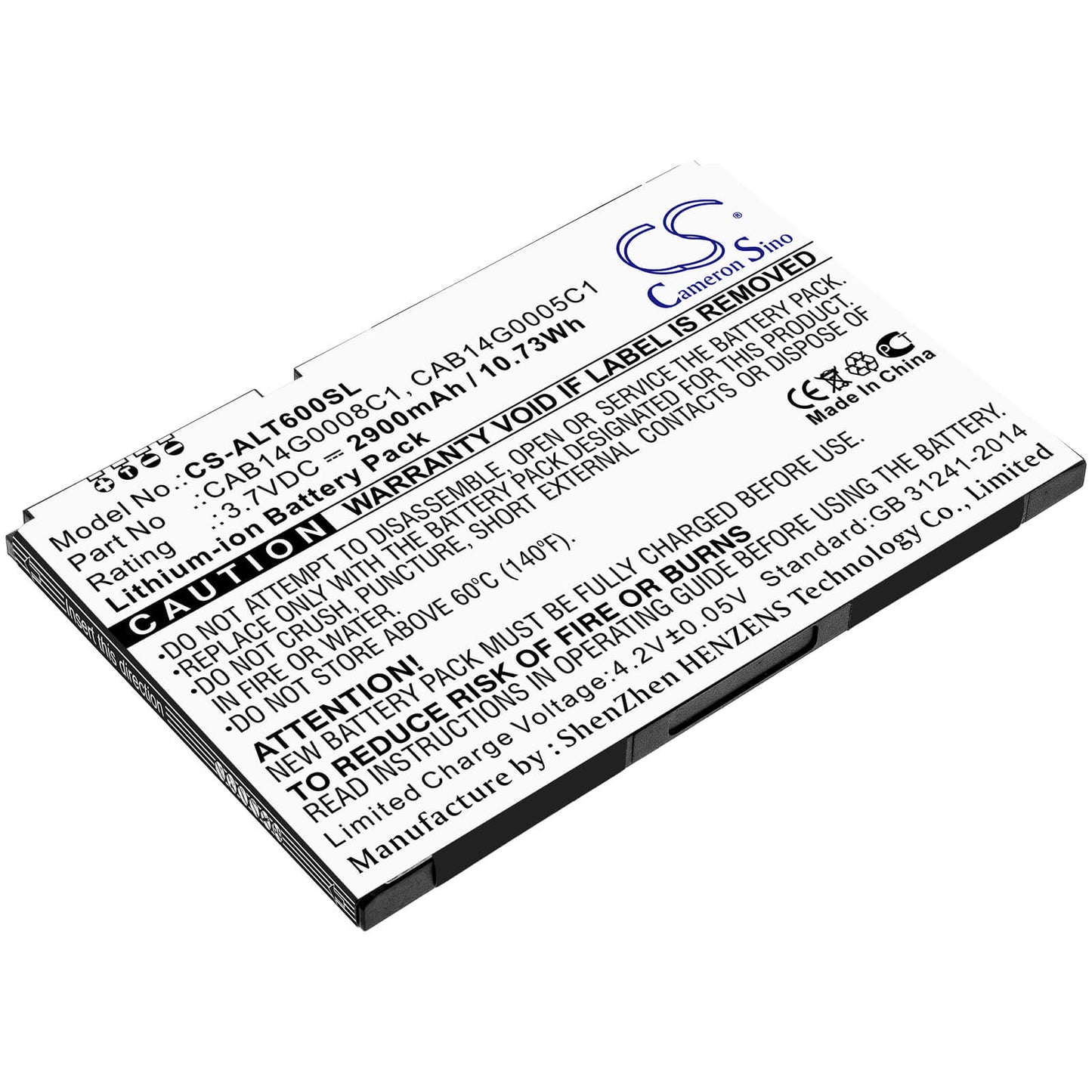 3.7V, 2900mAh, Li-ion Battery fits Alcatel, One Touch T60, Ot-t60, 10.73Wh