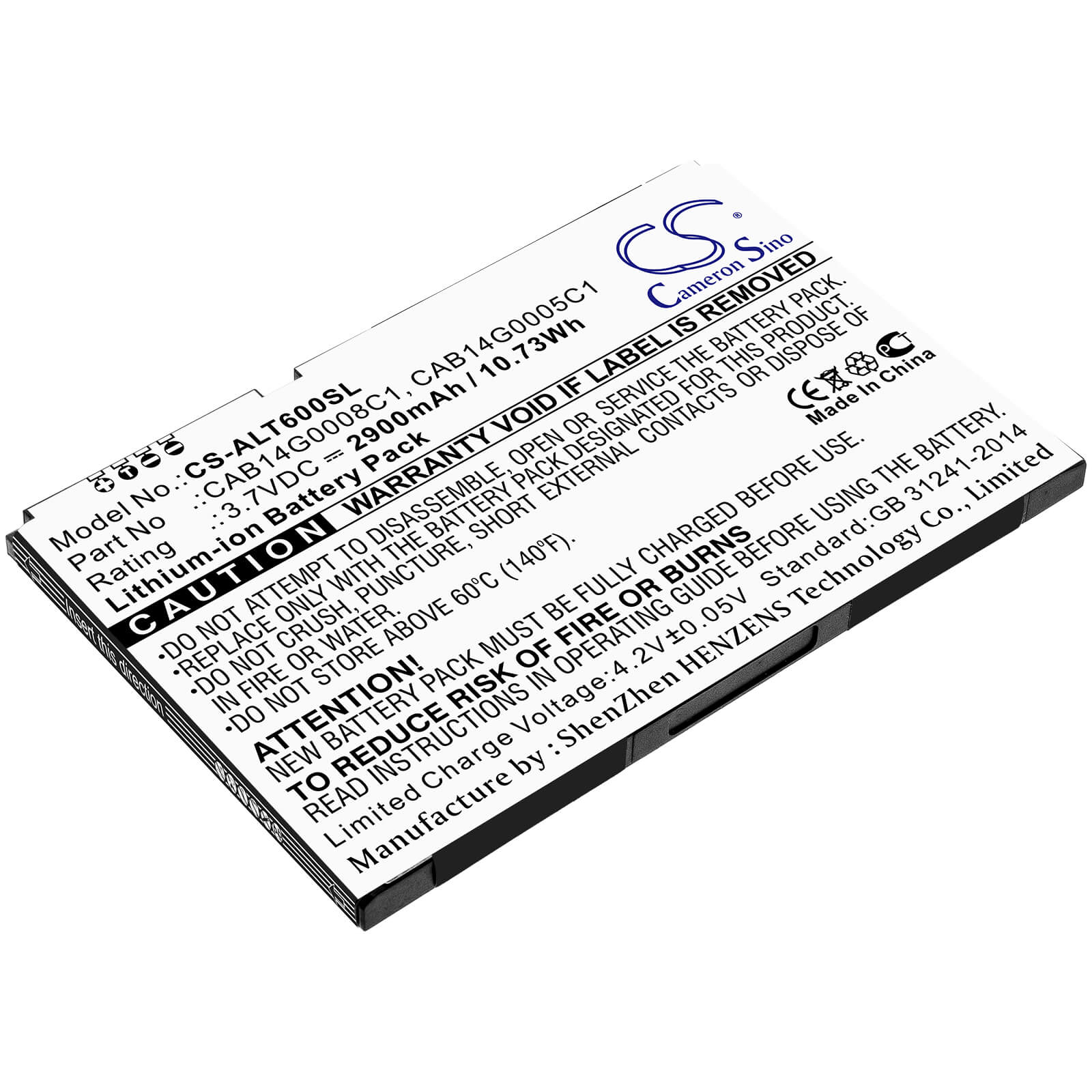 3.7V, 2900mAh, Li-ion Battery fits Alcatel, One Touch T60, Ot-t60, 10.73Wh