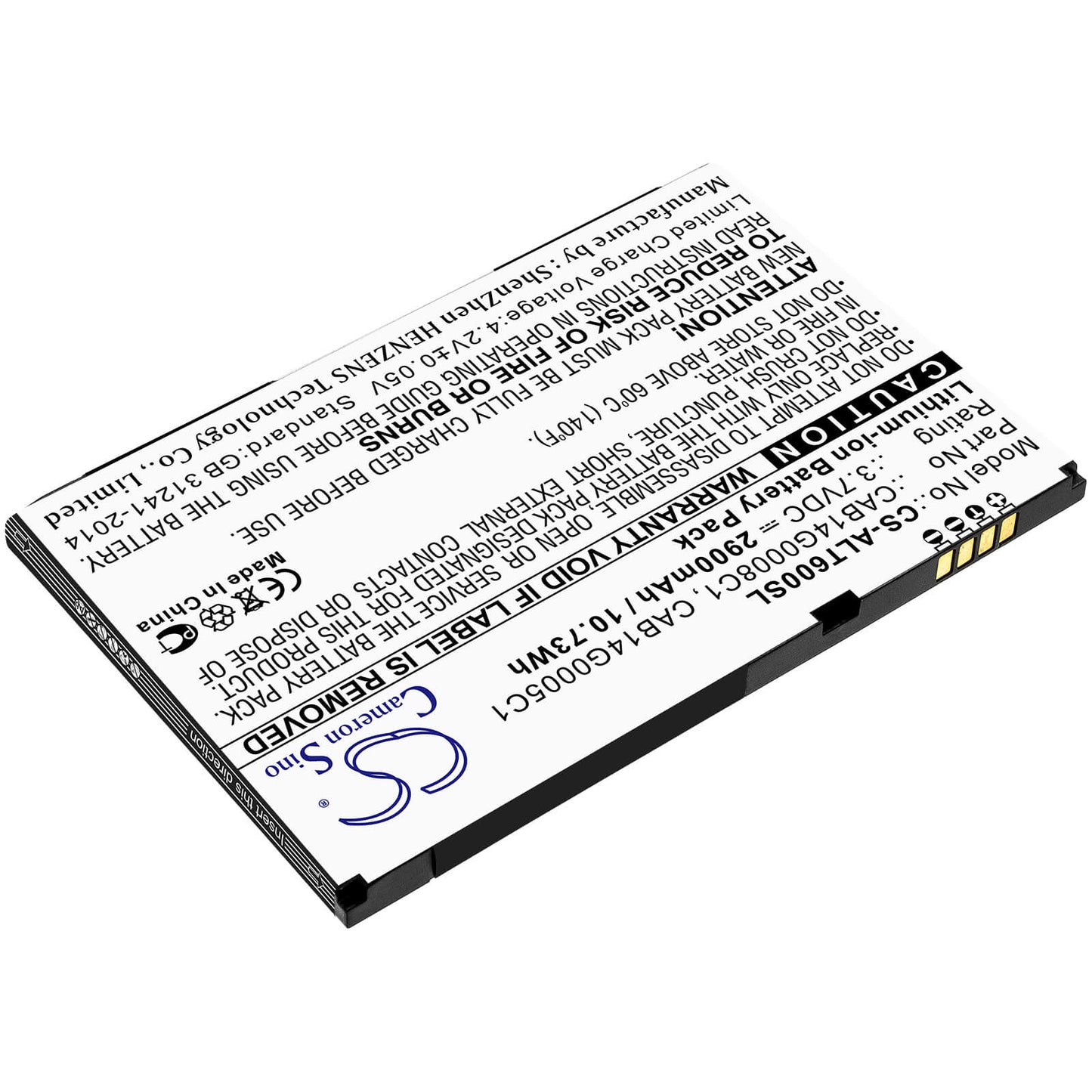 3.7V, 2900mAh, Li-ion Battery fits Alcatel, One Touch T60, Ot-t60, 10.73Wh