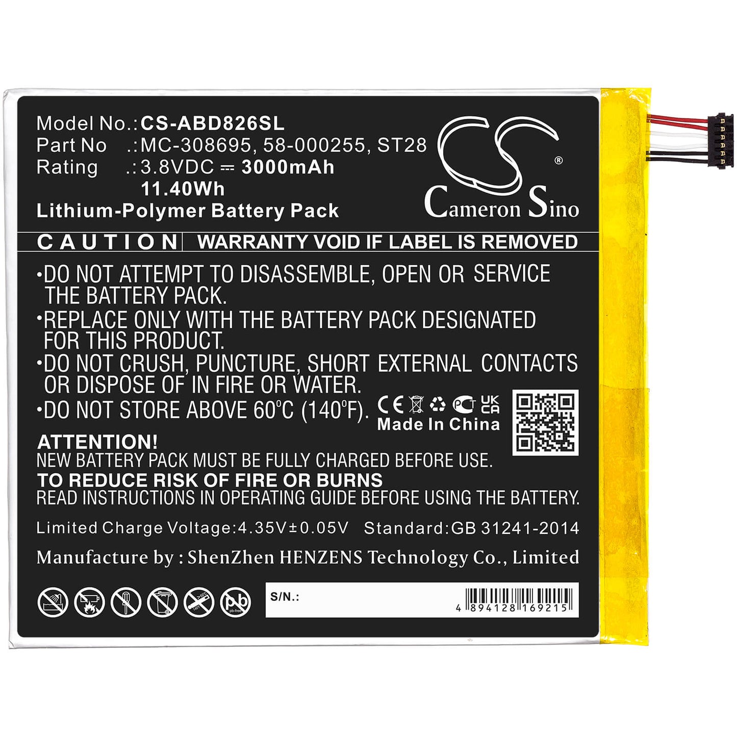 3.8V, 3000mAh, Li-Polymer Battery fits Amazon, Kindle Fire 2019 9th Generatio, Kindle Fire M8s26g, 11.4Wh