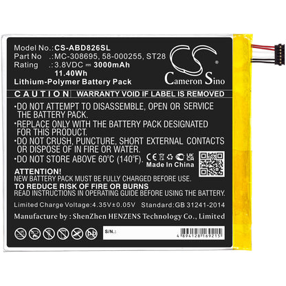 3.8V, 3000mAh, Li-Polymer Battery fits Amazon, Kindle Fire 2019 9th Generatio, Kindle Fire M8s26g, 11.4Wh