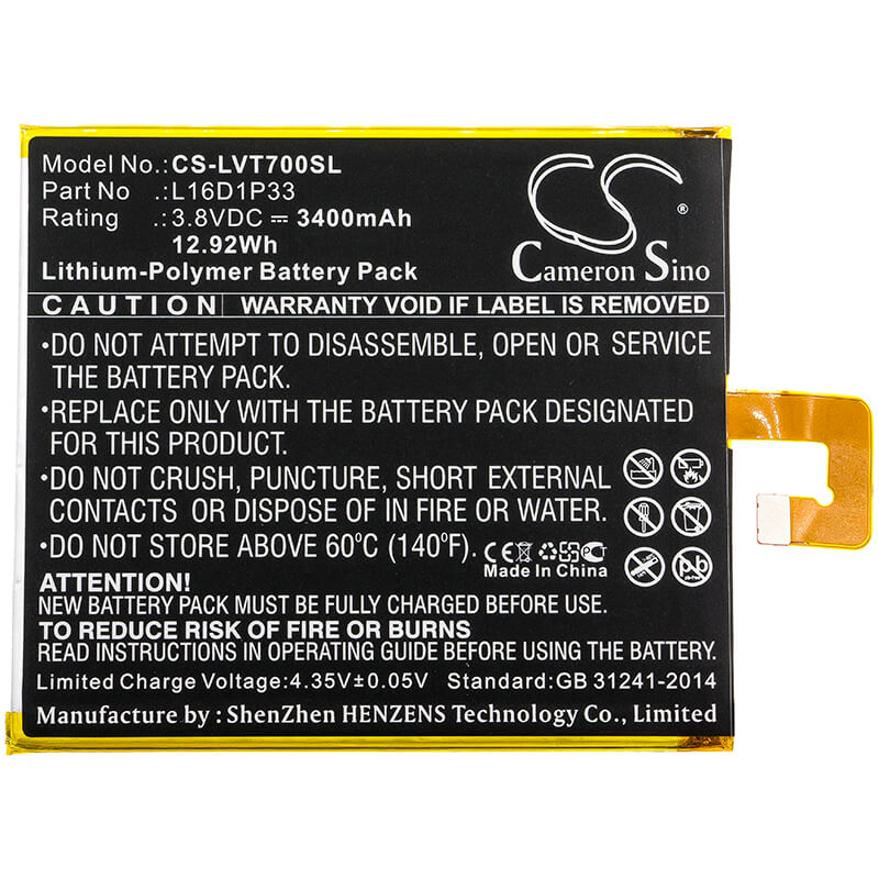 3.8V, 3400mAh, Li-Polymer Battery fits Lenovo, Tab 7, Tb-7504f, 12.92Wh