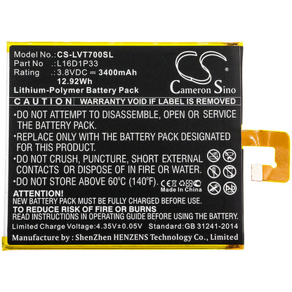 3.8V, 3400mAh, Li-Polymer Battery fits Lenovo, Tab 7, Tb-7504f, 12.92Wh