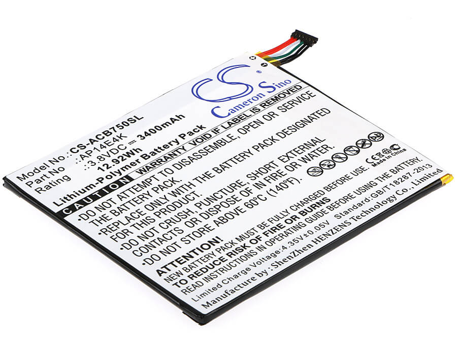 3.8V, 3400mAh, Li-Polymer Battery fits Acer, Iconia One 7 B1-750, 12.92Wh