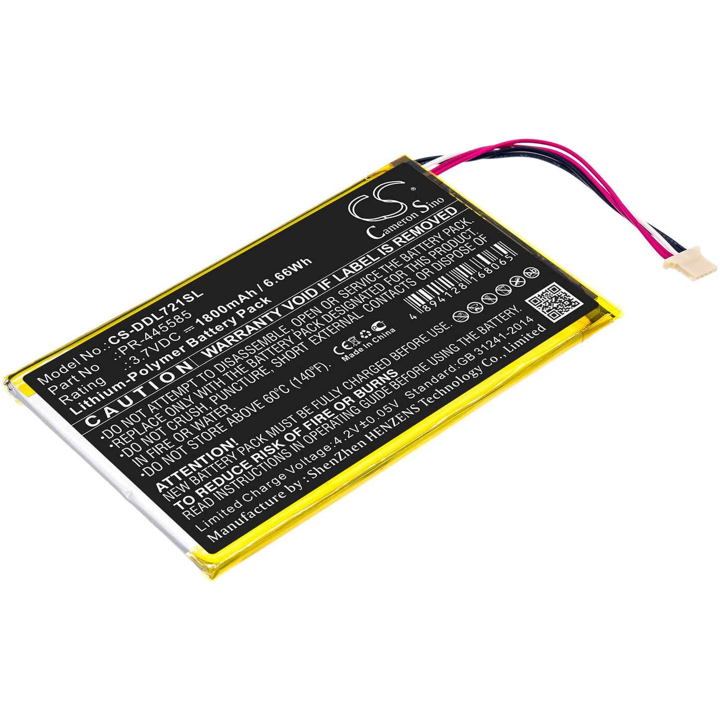 3.7V, 1800mAh, Li-Polymer Battery fits Digiland, Dl7006, Kb 7", 6.66Wh