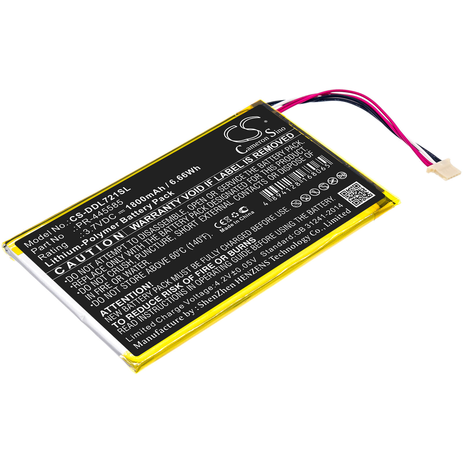 3.7V, 1800mAh, Li-Polymer Battery fits Digiland, Dl7006, Kb 7", 6.66Wh