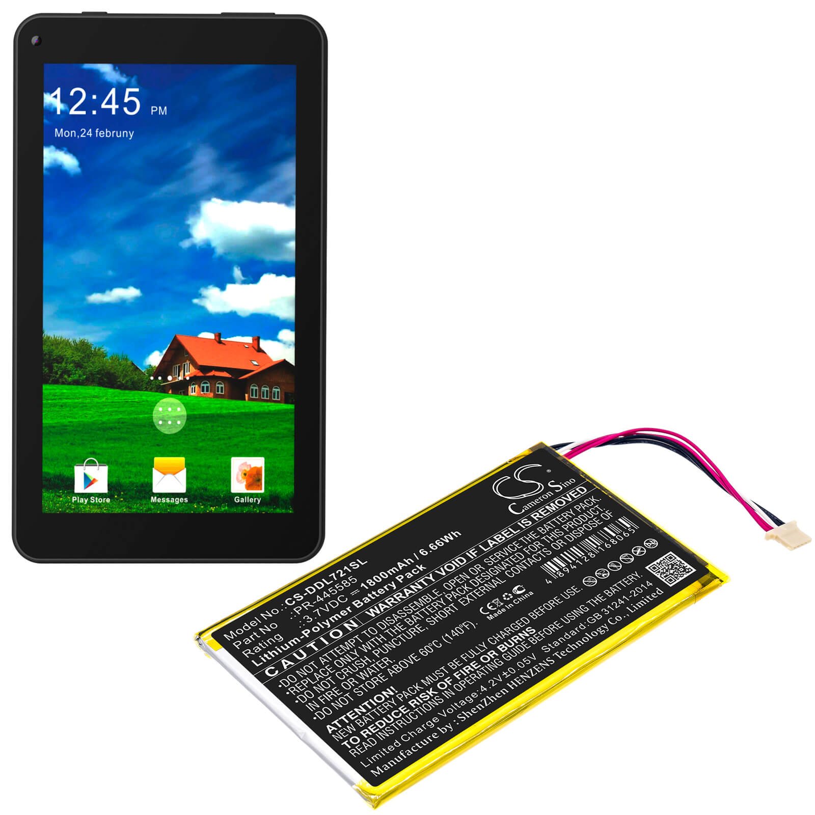 3.7V, 1800mAh, Li-Polymer Battery fits Digiland, Dl7006, Kb 7", 6.66Wh