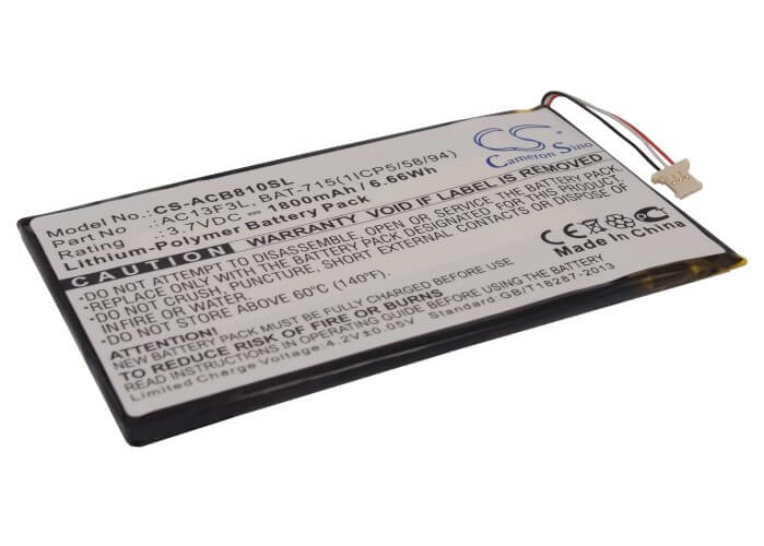 3.7V, 1800mAh, Li-Polymer Battery fits Acer, B1-a71, Iconia B1-a71, 6.66Wh