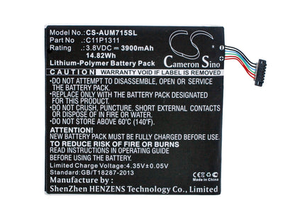 3.8V, 3900mAh, Li-Polymer Battery fits Asus, Fonepad 7 Me175cg, Fonepad Me175cg Fonepad 7, 14.82Wh