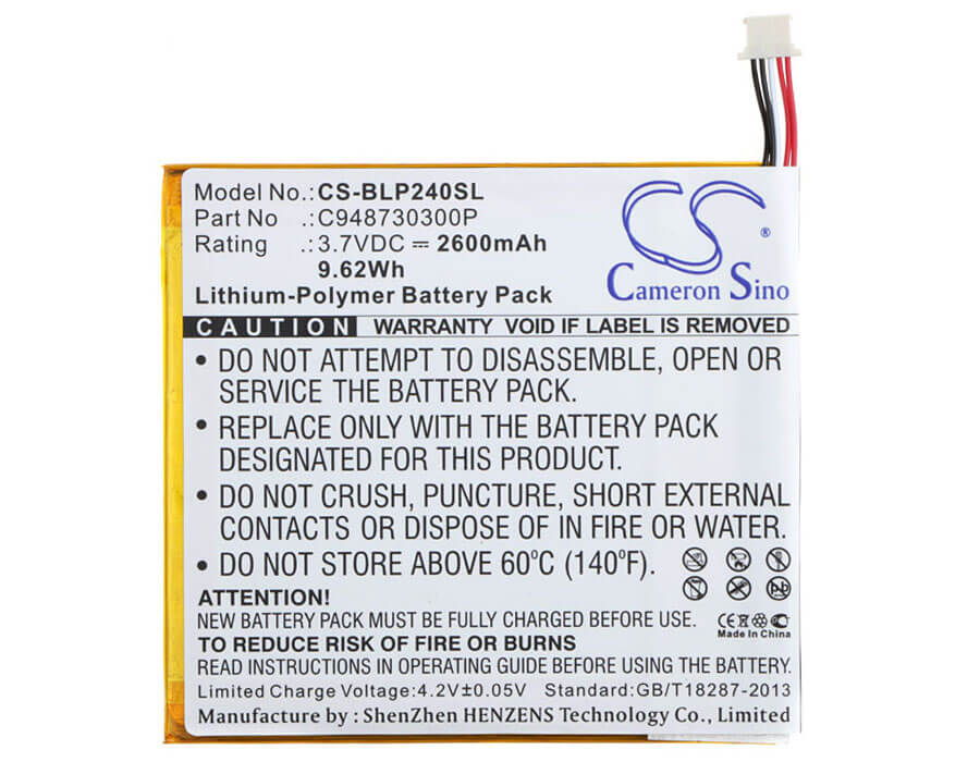 3.7V, 2600mAh, Li-Polymer Battery fits Blu, Bt-e003, P240u, 9.62Wh