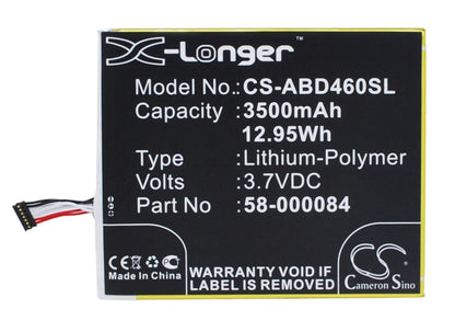 3.7V, 3500mAh, Li-Polymer Battery fits Amazon, B00ikpw0ua, B00ikpykwg, 12.95Wh