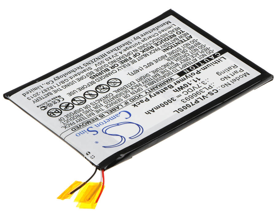 3.7V, 3000mAh, Li-Polymer Battery fits Visual Land, Me-7g-8gb, Prestige 7g 7", 11.1Wh