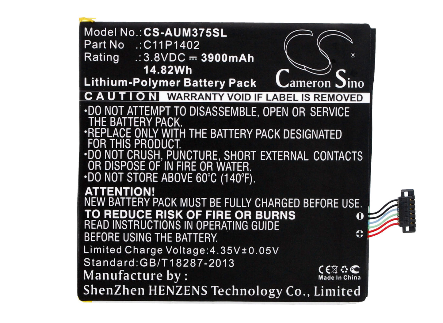 3.8V, 3900mAh, Li-Polymer Battery fits Asus, Fe375cg, Fe375cxg, 14.82Wh