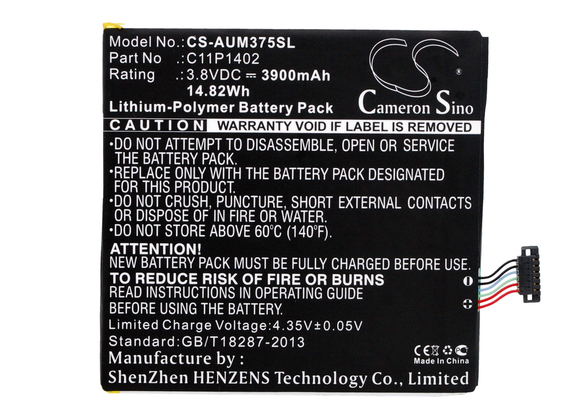3.8V, 3900mAh, Li-Polymer Battery fits Asus, Fe375cg, Fe375cxg, 14.82Wh
