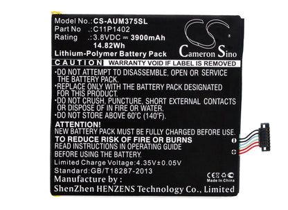 3.8V, 3900mAh, Li-Polymer Battery fits Asus, Fe375cg, Fe375cxg, 14.82Wh