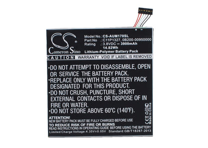 3.8V, 3900mAh, Li-Polymer Battery fits Asus, Fe170cg, Fonepad 7" Dual Sim Phablet, 14.82Wh