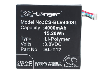 3.8V, 4000mAh, Li-Polymer Battery fits Lg, Pad 7.0, V400, 15.2Wh