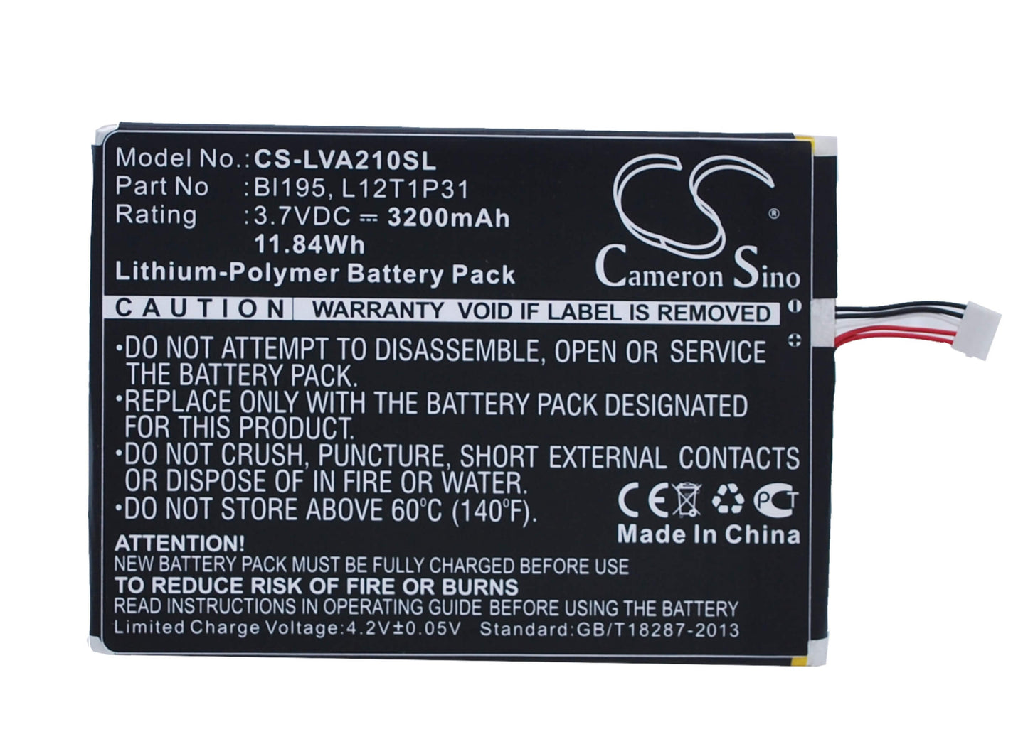3.7V, 3200mAh, Li-Polymer Battery fits Lenovo, A2, A2107, 11.84Wh