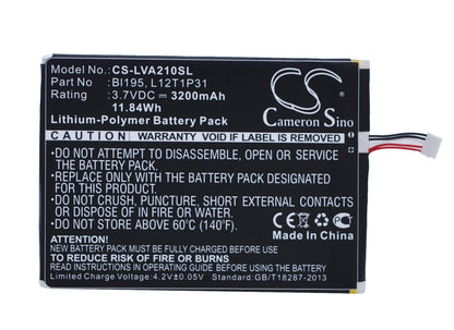 3.7V, 3200mAh, Li-Polymer Battery fits Lenovo, A2, A2107, 11.84Wh