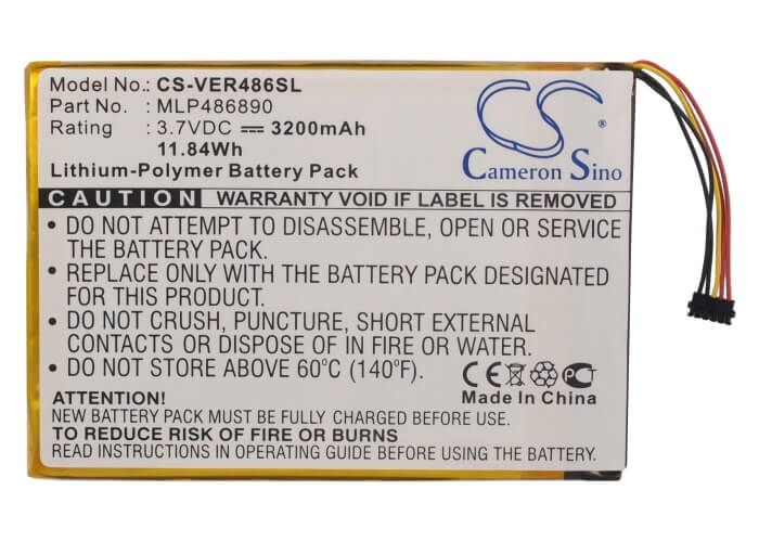 3.7V, 3200mAh, Li-Polymer Battery fits Viewsonic, Zoompad, 11.84Wh
