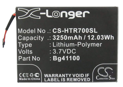 3.7V, 3250mAh, Li-Polymer Battery fits Htc, R7, 12.025Wh