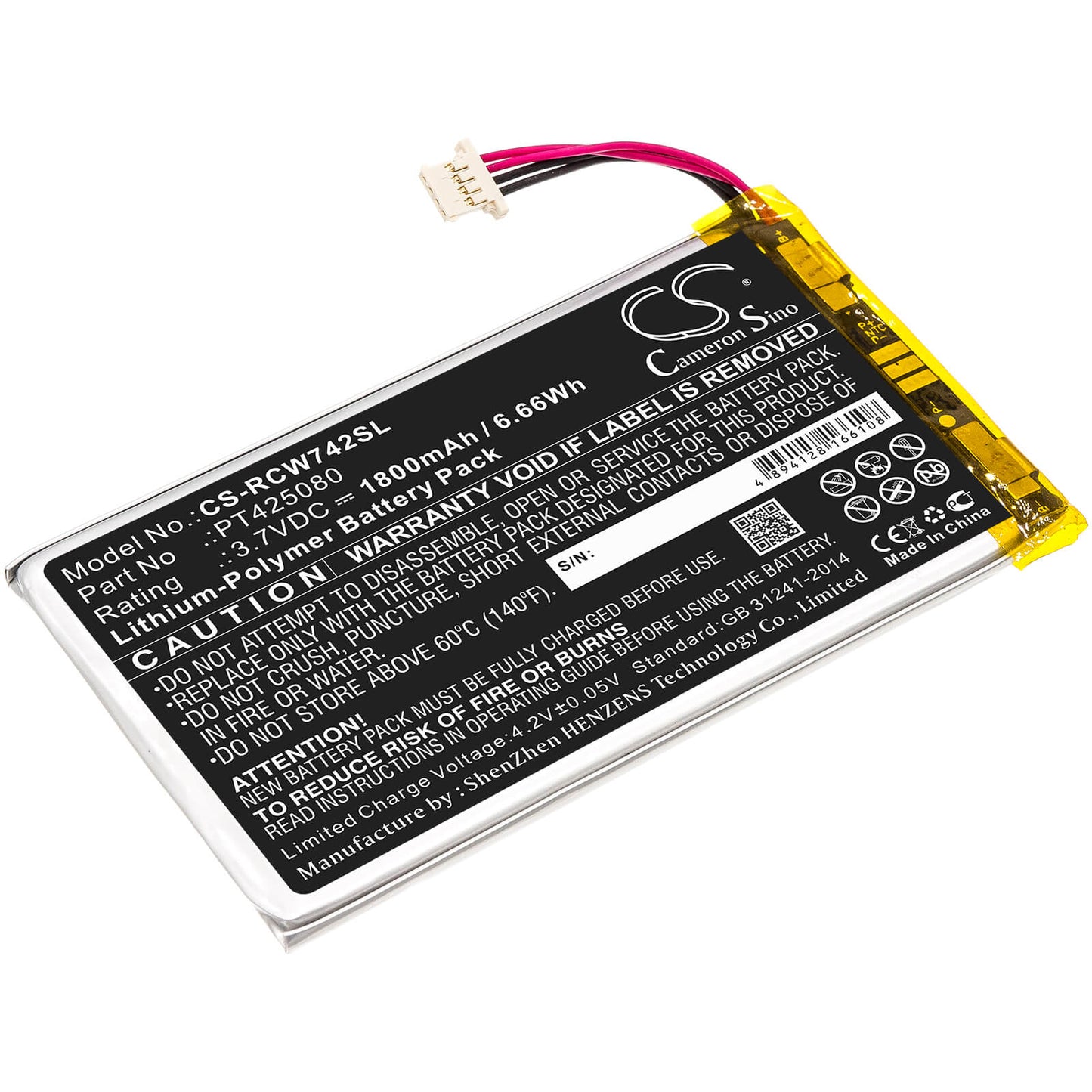 3.7V, 1800mAh, Li-Polymer Battery fits Rca, Rct6773w22, Rct6773w22b, 6.66Wh