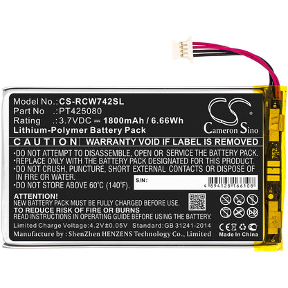 3.7V, 1800mAh, Li-Polymer Battery fits Rca, Rct6773w22, Rct6773w22b, 6.66Wh