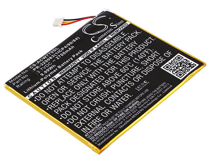 3.7V, 2700mAh, Li-Polymer Battery fits Acer, Iconia One 7 B1-770, 9.99Wh