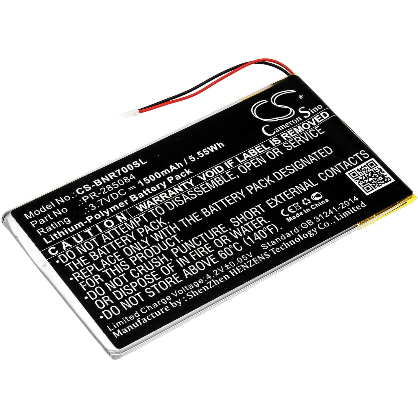 3.7V, 1500mAh, Li-Polymer Battery fits Barnes & Noble, Bnrv700, Glowlight Plus 7.8, 5.55Wh