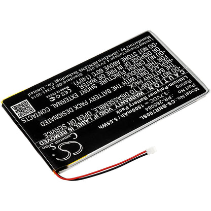 3.7V, 1500mAh, Li-Polymer Battery fits Barnes & Noble, Bnrv700, Glowlight Plus 7.8, 5.55Wh