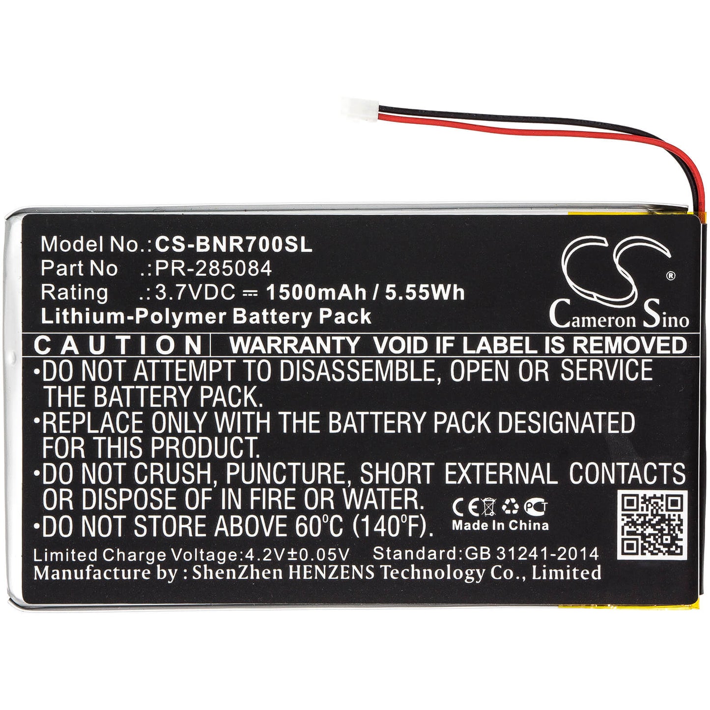 3.7V, 1500mAh, Li-Polymer Battery fits Barnes & Noble, Bnrv700, Glowlight Plus 7.8, 5.55Wh