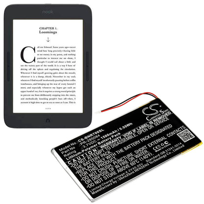 3.7V, 1500mAh, Li-Polymer Battery fits Barnes & Noble, Bnrv700, Glowlight Plus 7.8, 5.55Wh