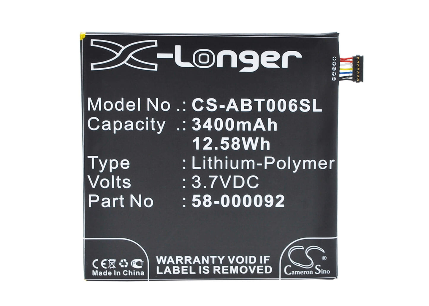 3.7V, 3400mAh, Li-Polymer Battery fits Amazon, 26s1006, B00kc6i06s, 12.58Wh