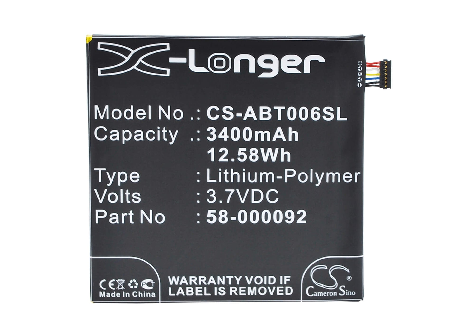 3.7V, 3400mAh, Li-Polymer Battery fits Amazon, 26s1006, B00kc6i06s, 12.58Wh