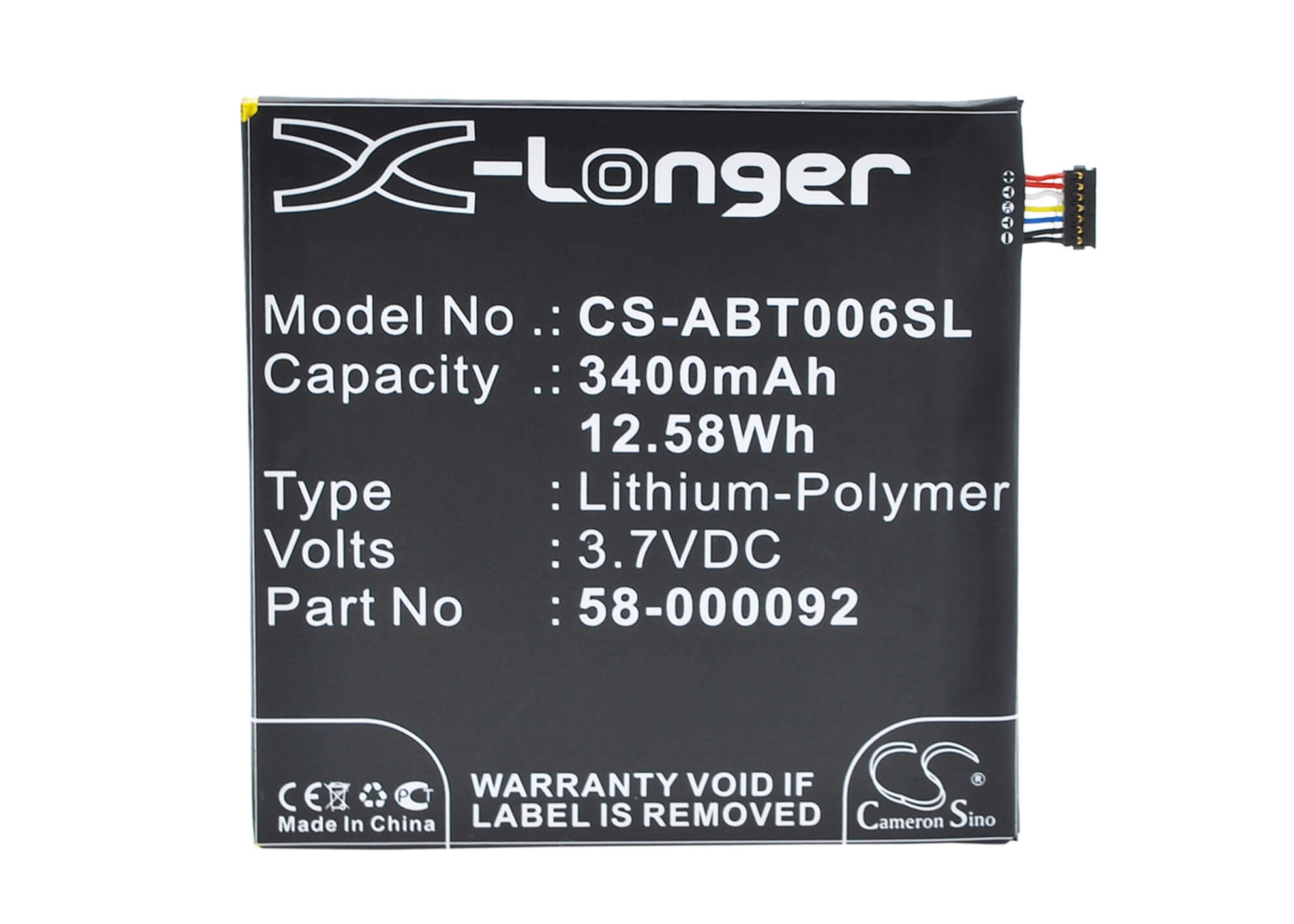 3.7V, 3400mAh, Li-Polymer Battery fits Amazon, 26s1006, B00kc6i06s, 12.58Wh