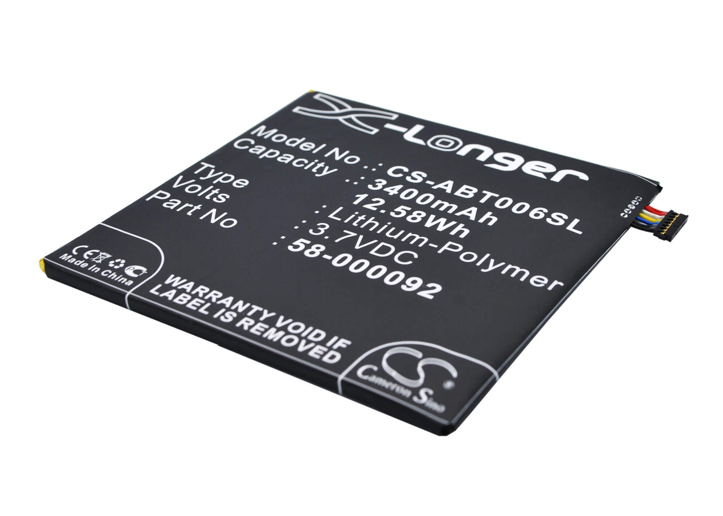 3.7V, 3400mAh, Li-Polymer Battery fits Amazon, 26s1006, B00kc6i06s, 12.58Wh